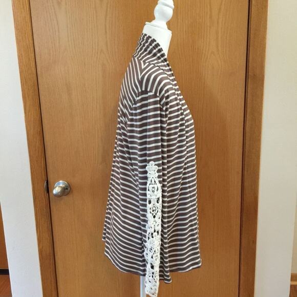 Taupe Striped Knit Open Lightweight Cardigan M - Picture 3 of 7